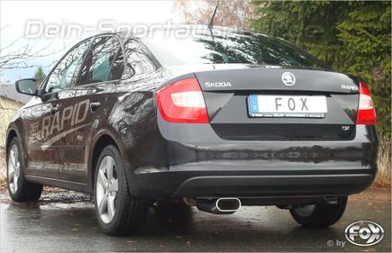 Fox Edelstahl Sportauspuff-Komplettanlage ab Kat. Skoda Rapid 160x80mm DTM flachoval eingerollt gerade mit Absorber