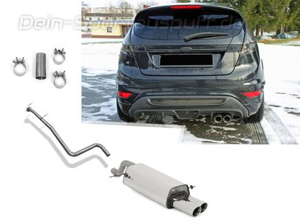 Fox Edelstahl Racing-Sportauspuffanlage ab Kat Ford Fiesta MK7 JA8 inkl. Sport 1.6 77/88kW ab 2008 2x80mm rund doppelwandig abgeschrägt