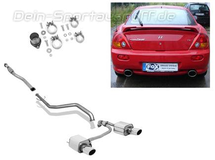 Fox Edelstahl Duplex Racing-Komplettanlage ab Kat Hyundai Coupe GK Tiburon 1.6l 2.0l Bj.02-06 je 129x106mm oval eingerollt