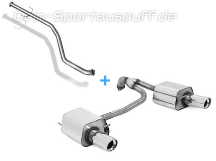 Fox Edelstahl Duplex Racing-Komplettanlage ab Kat Hyundai Coupe GK Tiburon 2.7l Bj.02-06 je 100mm rund eingerollt