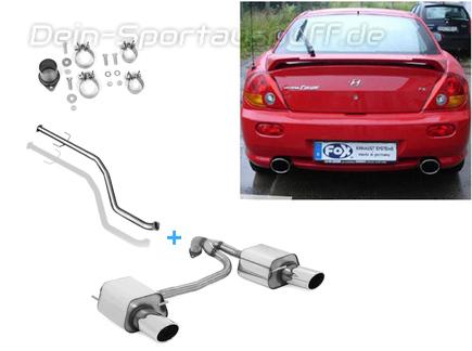 Fox Edelstahl Duplex Racing-Komplettanlage ab Kat Hyundai Coupe GK Tiburon 2.7l Bj.02-06 je 129x106mm oval eingerollt abgeschrägt
