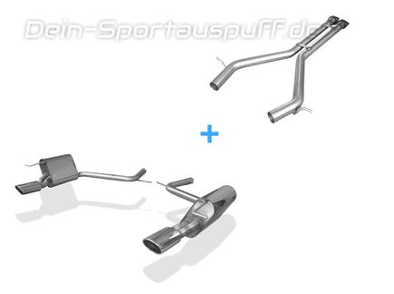 Fox Edelstahl Duplex Racing-Komplettanlage ab Kat Mercedes E-Klasse W211 E500 Limousine je 115x85mm oval eingerollt abgeschrägt