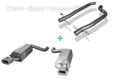 Fox Edelstahl Duplex Racing-Komplettanlage ab Kat Mercedes S-Klasse Coupe C215 je 135x80mm flachoval eingerollt abgeschrägt