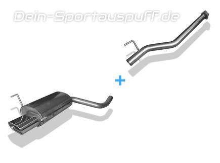 Fox Edelstahl Racing-Komplettanlage ab Kat Mercedes CLK W208 - C208 Coupe u. A208 Cabrio 135x80mm flachoval eingerollt abgeschrägt mit Absorber