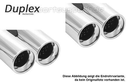 Fox Edelstahl Duplex Racing-Komplettanlage ab Kat Mercedes CLK W208 - C208 Coupe u. A208 Cabrio 2x76mm rund eingerollt gerade mit Absorber