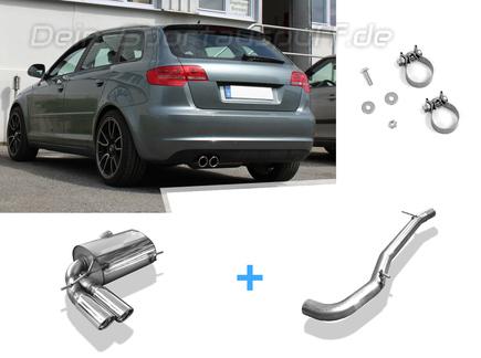 Fox Edelstahl Racing-Komplettanlage ab Kat Audi A3 8P 3.2 V6 quattro Sportback 2x90mm rund eingerollt abgeschrägt mit Absorber