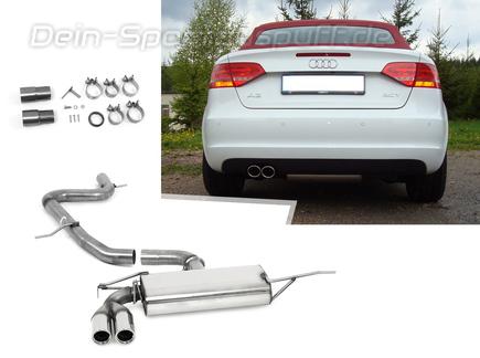 Fox Edelstahl Racing-Komplettanlage ab Kat. Ø70mm Audi A3 8P Cabrio 2x76mm rund eingerollt abgeschrägt