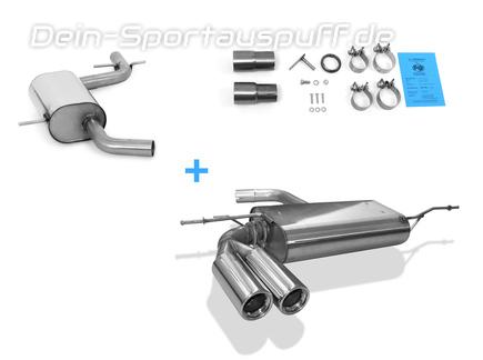 Fox Edelstahl Sportauspuff-Komplettanlage ab Kat Audi A3 8P Cabrio 2x76mm rund eingerollt gerade mit Absorber
