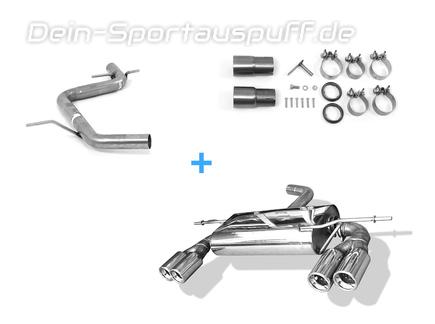 Fox Edelstahl Duplex Racing-Komplettanlage ab Kat. Audi A3 8P Cabrio je 2x76mm rund eingerollt gerade mit Absorber