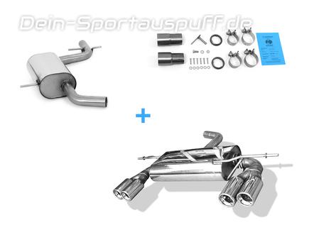 Fox Edelstahl Duplex Sportauspuff-Komplettanlage ab Kat Audi A3 8P Cabrio je 2x76mm rund eingerollt gerade mit Absorber