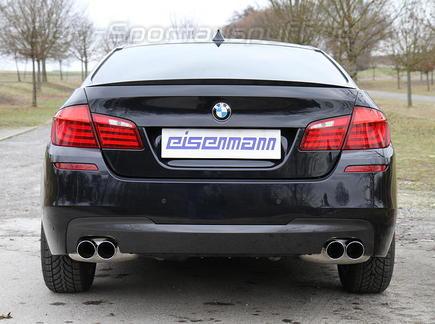 Eisenmann Edelstahl Duplex Sportauspuff RACE-Version BMW 5er F10 Limousine 520i je 2x83mm rund eingerollt abgeschrägt