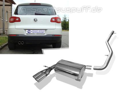 Fox Edelstahl Racing-Komplettanlage ab Kat VW Tiguan Typ 5N 2x80mm rund eingerollt abgeschrägt mit Absorber