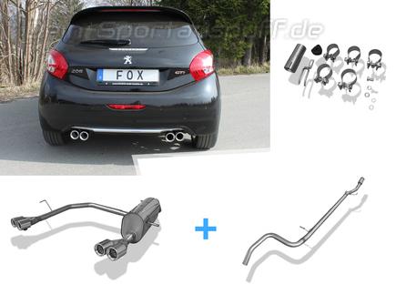Fox Edelstahl Duplex Racing-Komplettanlage ab Kat Peugeot 208 GTI je 2x76mm rund eingerollt mit Absorber