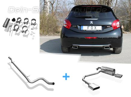 Fox Edelstahl Duplex Racing-Komplettanlage ab Kat Peugeot 208 GTI je 145x65mm trapezförmig eingerollt abgeschrägt