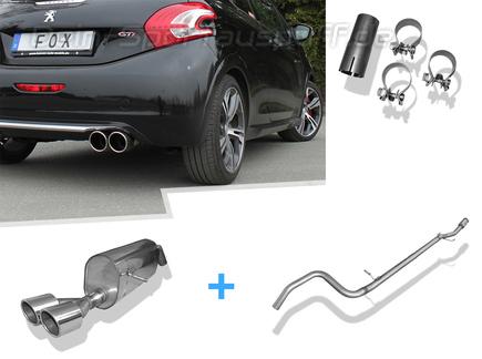 Fox Edelstahl Racing-Komplettanlage ab Kat Peugeot 208 GTI 2x100mm rund eingerollt abgeschrägt