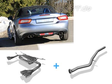 FOX Edelstahl Duplex Racing-Komplettanlage ab Kat Fiat 124 Spider je 2x76mm rund doppelwandig abgeschrägt