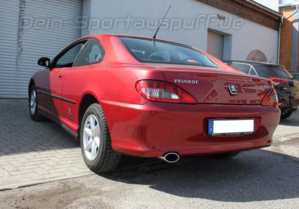 Fox Edelstahl Sportauspuff-Komplettanlage ab Kat Peugeot 406 2.0 Limousine u. Coupe 106x71mm oval eingerollt seitlich abgeschrägt