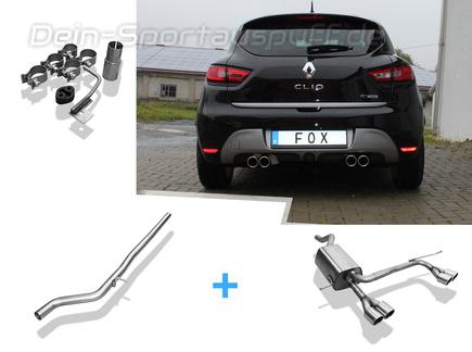 FOX Edelstahl Duplex Racing-Komplettanlage ab Kat Renault Clio 4 GT-Line je 2x76mm rund eingerollt abgeschrägt