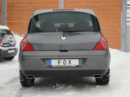 Fox Edelstahl Duplex Racing-Komplettanlage ab Kat Renault Avantime 3.0l je 145x65mm trapez eingerollt seitlich und nach unten abgeschrägt