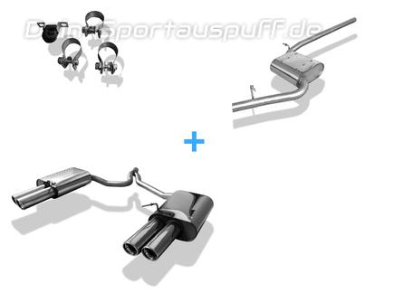 Fox Edelstahl Duplex Sportauspuff-Komplettanlage ab Kat Seat Exeo 1.6l Limo u. ST je 2x80mm rund eingerollt abgeschrägt mit Absorber