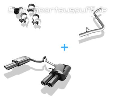 Fox Edelstahl Duplex Racing-Komplettanlage ab Kat Seat Exeo 1.6l Limo u. ST je 2x80mm rund eingerollt abgeschrägt mit Absorber