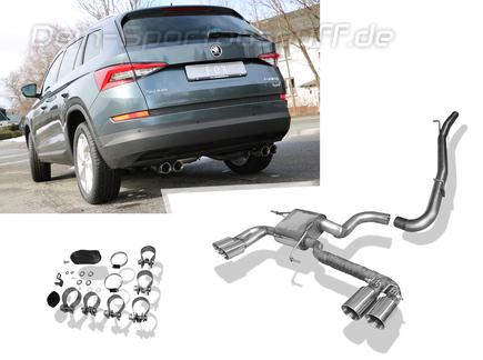 FOX Edelstahl Duplex Sportauspuff-Komplettanlage ab Kat Skoda Kodiaq 4x4 Diesel je 2x80mm rund doppelwandig abgeschrägt unter der Stoßstange