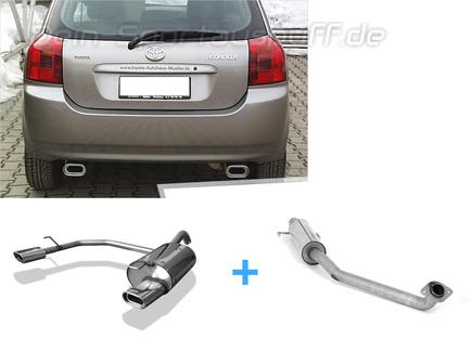 Fox Edelstahl Duplex Sportauspuff-Komplettanlage ab Kat Toyota Corolla E12 1.4 & 1.6 Schrägheck je 135x80mm flachoval eingerollt abgeschrägt