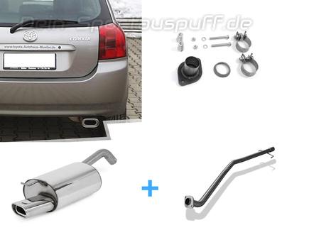 Fox Edelstahl Racing-Komplettanlage ab Kat Toyota Corolla E12 1.8 TS Schrägheck 135x80mm flachoval eingerollt abgeschrägt mit Absorber