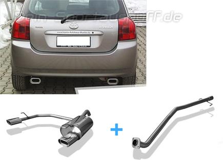 Fox Edelstahl Duplex Racing-Komplettanlage ab Kat Toyota Corolla E12 1.4 & 1.6 Schrägheck je 135x80mm flachoval eingerollt abgeschrägt