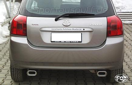 Fox Edelstahl Duplex Racing-Komplettanlage ab Kat Toyota Corolla E12 1.8 TS Schrägheck je 135x80mm flachoval eingerollt abgeschrägt