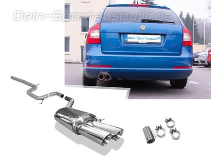 Fox Edelstahl Racing-Komplettanlage ab Kat Skoda Octavia RS 1Z 2x80mm rund doppelwandig abgeschrägt