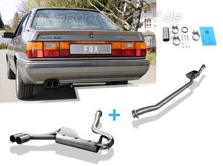 Fox Edelstahl Sportauspuff-Komplettanlage ab Kat. Audi 80/90 quattro 81/85 2x76mm rund scharf gerade