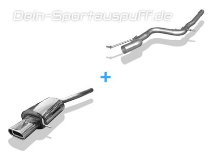 Fox Edelstahl Racing-Komplettanlage ab Kat. VW Jetta 3 Typ 1K Bj.05-10 135x80mm flachoval eingerollt abgeschrägt mit Absorber