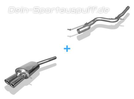 FOX Edelstahl Racing-Komplettanlage ab Kat. VW Jetta 4 (Typ 162) 2x76mm rund eingerollt abgeschrägt mit Absorber