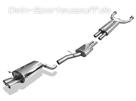 Fox Edelstahl Sportauspuff-Komplettanlage ab Kat BMW 7er E65 735i 745i ab 2001 2x90mm rund doppelwandig abgeschrägt