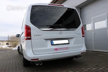 FOX Edelstahl Duplex Sportauspuff inkl. Verbindungsrohr Mercedes V-Klasse W447 V220 d mit langem Überhang je 2x76mm rund scharf mit Absorber