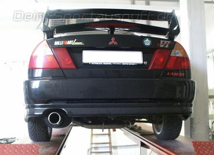 Fox Edelstahl Racing-Komplettanlage ab Kat Mitsubishi Lancer Evolution VI - Evo 6 1x100mm rund eingerollt gerade mit Absorber