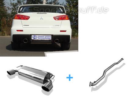 Fox Edelstahl Duplex Racing-Komplettanlage ab Kat Mitsubishi Lancer Evolution X - Evo 10 je 129x106mm oval eingerollt abgeschrägt