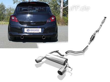 Fox Edelstahl Duplex Racing-Komplettanlage inkl. Kat und Downpipe Opel Corsa D GSi 1x100mm rund eingerollt abgeschrägt
