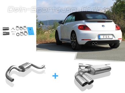 Fox Edelstahl Sportauspuff-Komplettanlage ab Kat VW Beetle inkl. Cabrio Typ 5C 1.2l (Mod. mit Starrachse) 2x90mm rund eingerollt abgeschrägt