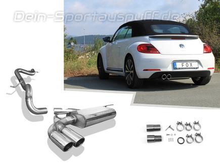 Fox Edelstahl Racing-Komplettanlage ab Kat VW Beetle inkl. Cabrio Typ 5C 1.2l (Mod. mit Starrachse) 2x90mm rund eingerollt abgeschrägt
