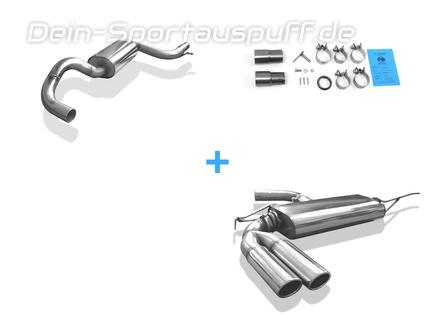 Fox Edelstahl Sportauspuff-Komplettanlage ab Kat VW Beetle inkl. Cabrio Typ 5C 1.2l (Mod. mit Starrachse) 2x80mm rund eingerollt abgeschrägt