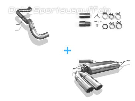Fox Edelstahl Racing-Komplettanlage ab Kat VW Beetle inkl. Cabrio Typ 5C 1.2l (Mod. mit Starrachse) 2x80mm rund eingerollt abgeschrägt
