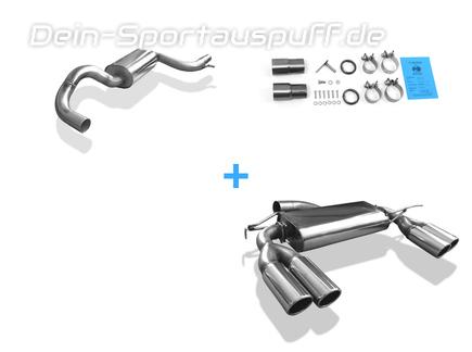 Fox Edelstahl Duplex Sportauspuff-Komplettanlage ab Kat VW Beetle inkl. Cabrio Typ 5C 1.2l (Mod. mit Starrachse) je 2x80mm rund eingerollt abgeschrägt