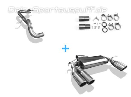 Fox Edelstahl Duplex Racing-Komplettanlage ab Kat VW Beetle inkl. Cabrio Typ 5C 1.2l (Mod. mit Starrachse) je 2x80mm rund eingerollt abgeschrägt