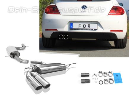Fox Edelstahl Sportauspuff-Komplettanlage ab Kat VW Beetle Typ 16 1.4l (Mod. mit Einzelradaufhängung) 2x90mm rund eingerollt abgeschrägt