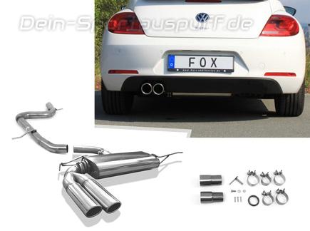 Fox Edelstahl Racing-Komplettanlage ab Kat VW Beetle Typ 16 1.4l (Mod. mit Einzelradaufhängung) 2x90mm rund eingerollt abgeschrägt