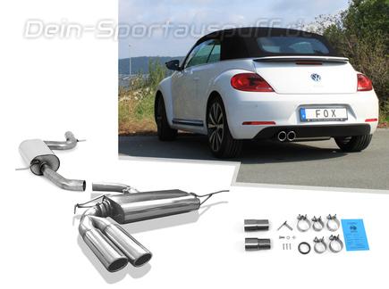 Fox Edelstahl Sportauspuff-Komplettanlage ab Kat VW Beetle Cabrio Typ 16 1.4l (Mod. mit Einzelradaufhängung) 2x90mm rund eingerollt abgeschrägt