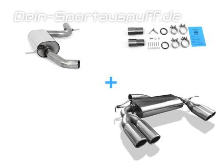 Fox Edelstahl Duplex Sportauspuff-Komplettanlage ab Kat VW Beetle inkl. Cabrio Typ 16 5C 1.4l (Mod. mit Einzelradaufhängung) je 2x80mm rund eingerollt abgeschrägt