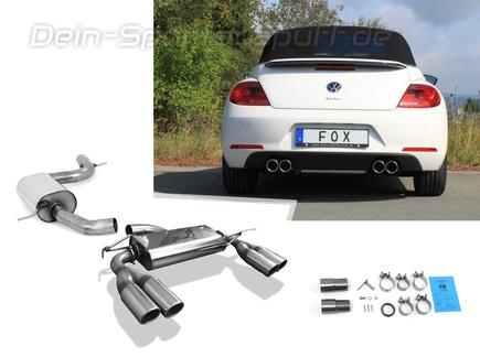 Fox Edelstahl Duplex Sportauspuff-Komplettanlage ab Kat VW Beetle inkl. Cabrio Typ 16 5C 1.4l (Mod. mit Einzelradaufhängung) je 2x90mm rund eingerollt abgeschrägt